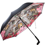 Nicole Lee Women's Cup Holder Handle Pink Floral Print Pongee Uv Protection Reversible Umbrella, Vivian Dreams Paris