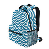 Stylish Japanese Inspired Waves Backpack- Lightweight School College Travel Bags, ChunBB 16" x 11.5" x 8"