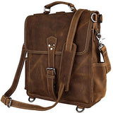 Berchirly Genuine Leather Laptop Backpack Bookbag For Men Women Large Travel Rucksack Brown