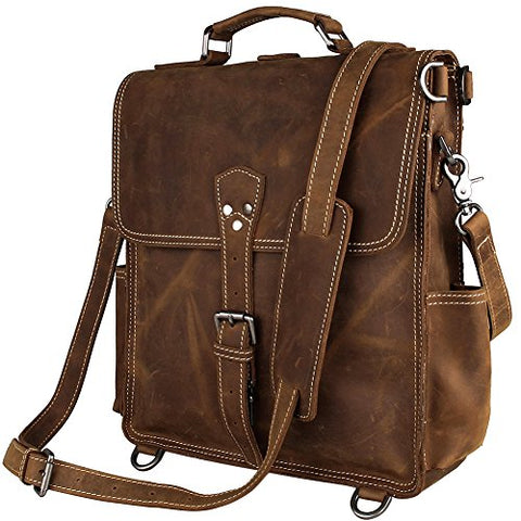 Berchirly Genuine Leather Laptop Backpack Bookbag For Men Women Large Travel Rucksack Brown