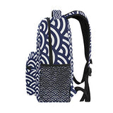 Stylish Retro Japanese Waves Backpack- Lightweight School College Travel Bags, ChunBB 16" x 11.5" x 8"