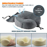 ZAMAT Breathable & Comfortable Memory Foam Travel Neck Pillow, U-Shaped Adjustable Airplane Car Flight Pillow, 360-Degree Head Support, Spandex Case Cover | Travel Kit with Earbuds & Eye Mask (Gray)
