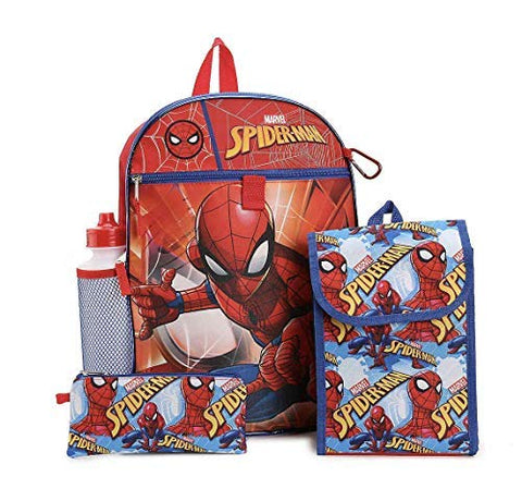 Fast Forward Spiderman 5 Piece Backpack Set Lunch Bag Water Bottle Pencil Bag