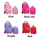 Fanci 2Pcs Bowknot Princess Style Trolley School Book Bag for Girls Boys Wheeled Backpack with 6