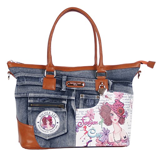 Nicole Lee Wanda Denim Print Overnighter With Laptop Compartment, Sunny White, One Size