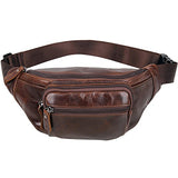 Berchirly Genuine Leather Waist Pack Adjustable Strap with Multiple Pockets Coffee