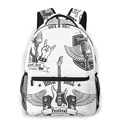Multi leisure backpack,Rock'n'roll Guitar Microphone Musical, travel sports School bag for adult youth College Students