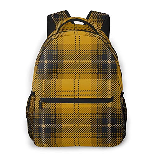 Multifunctional Casual Backpack,Yellow Scottish Tartan Plaid Pattern,Adult Teens College Double Shoulder Pack Travel Sports Bag Computer Notebooks
