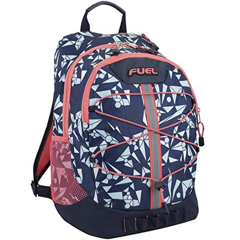 Fuel Terra Sport Spacious School Backpack With Front Bungee, Blue/Coral