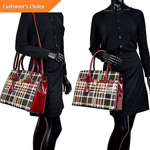Sandover Dasein Plaid Patent Satchel with Matching Wallet | Model LGGG - 9800 |