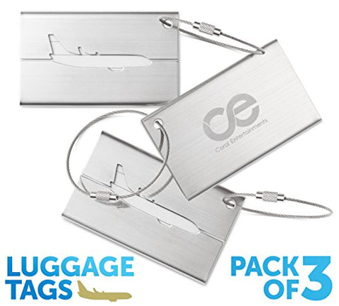 Ce Luggage Tags 3 Units, Stainless Steel. 1-Year Warranty And Bonus Included.