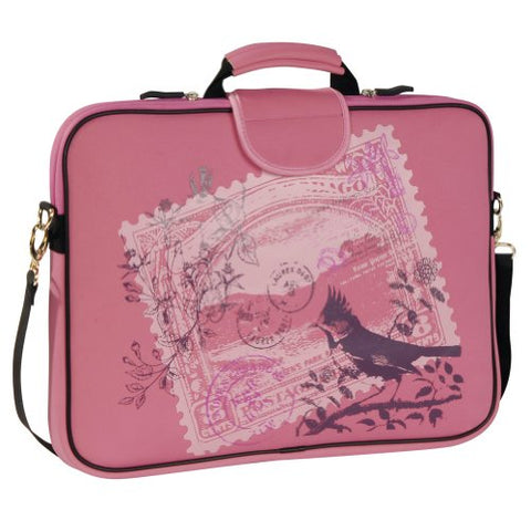 Laurex 17-Inch Laptop Sleeve Case Bag W/ Handle And Shoulder Strap, Pink Stamp