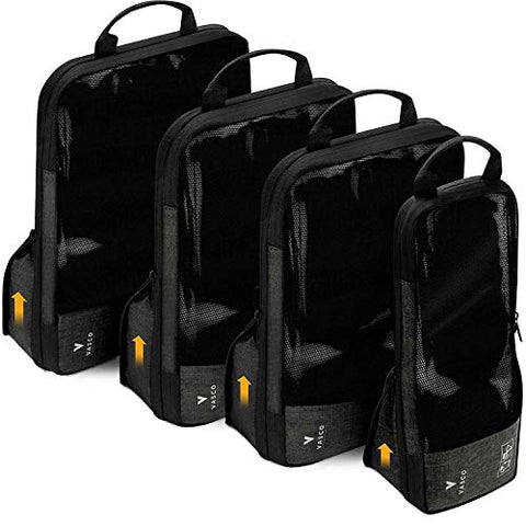 VASCO Compression Packing Cubes for Travel – Premium Set of 4 Luggage Organizer Bags (S+2M+L) Black