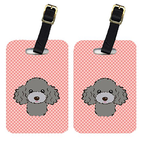 Caroline's Treasures BB1259BT Pair of Checkerboard Pink Silver Gray Poodle Luggage Tags, Large,