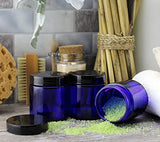 4-Ounce Cobalt Blue Glass Straight Sided Cosmetic Jars (12-Pack); 120 ml. Capacity, BPA-Free Lids