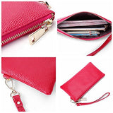 BOBILIKE Women's RFID Blocking Leather Wallets Credit Card Cash Holder Clutch Wristlet, Rose Red