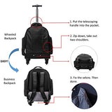 Racini Business Travel Nylon Waterproof Rolling Backpack, Freewheel Wheeled Backpack With Two Extra