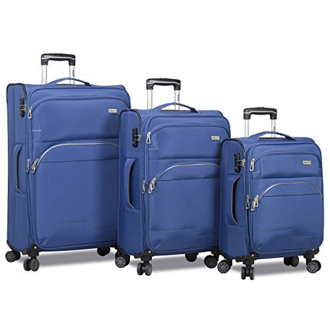 Dejuno Everest 3-Piece Expandable Spinner Combination Lock Luggage Set-Navy, Blue