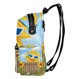 Colourlife Wooden Fence On Grass And Smiling Sun Stylish Casual Shoulder Backpacks Laptop School
