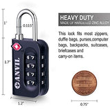 TSA Approved Luggage Lock - 4 Digit Combination padlocks with a Hardened Steel Shackle - Travel Locks for Suitcases & Baggage (BLACK 6 PACK)