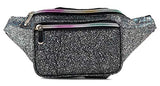 Festival Rave 80s Holographic Black Gravel Fanny Pack Waist Belt Bag For Women, Girls (Black