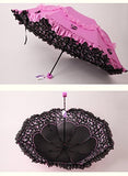 Honeystore Princess Lace Ultraviolet-Proof Triple Folding Umbrella Dome Parasol Fuchsia