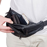 FANNING511 Waist Pack Cowhide Leather Large Size 7 Pockets Fanny Pack Black