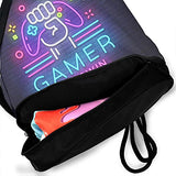 Unisex Gym Drawstring Bags Weapon Gamer Play Win Gaming Neon Style Sackpack Sports Bag Beam Backpack with Shoe Compartment Pockets for Men Women Girls boys Outdoor Hiking Swimming