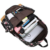 ABage Cute Casual Bag Floral Canvas Backpack College Book Bag Travel Daypack, Black1