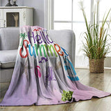 homehot Lifestyle Super Soft BlanketsHello Summer Motivational Quote with Cocktail Umbrella Palms