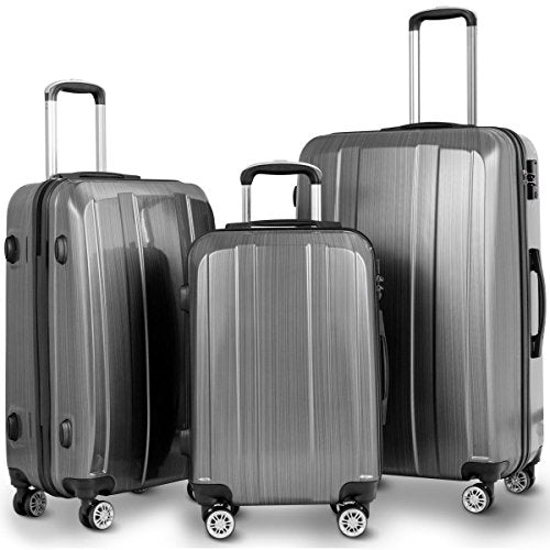 GHP 20" 24" 28" Gray ABS PC Polyester Travel Suitcase Trolleys w Aluminum Handle