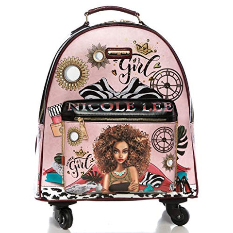 Nicole Lee Women's Rolling Red Backpack Luggage with 4 Spinner Wheels and Electronic Compartment Travel, Super Roxana, One Size