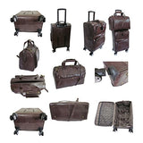 Amerileather Leather Croco-Print Three Piece Set Traveler on Spinner Wheels (#8603-4) (Dark Brown)