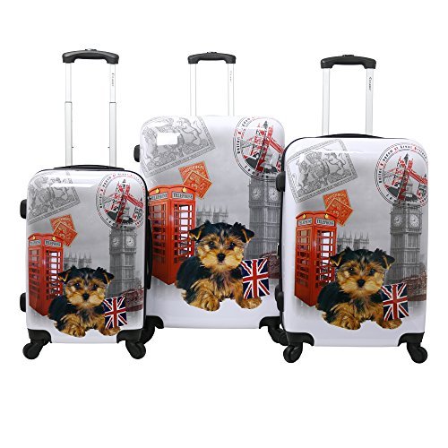 Chariot Doggie 3-Piece Expandable Hardside Lightweight Spinner Luggage Set, Uk