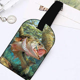 Nicokee Bass Fish Jumping Hook In River Luggage ID Tags Cards Travel ID Label Leather Baggage Airplane Labels