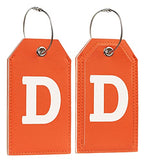 Toughergun Initial Letter Luggage Tag Leather with Full Privacy Cover and Travel Bag Tag Orange 1 pcs Set(D)