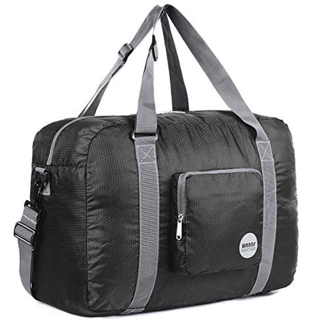 Wandf Foldable Travel Duffel Bag Luggage Sports Gym Water Resistant Nylon, Black