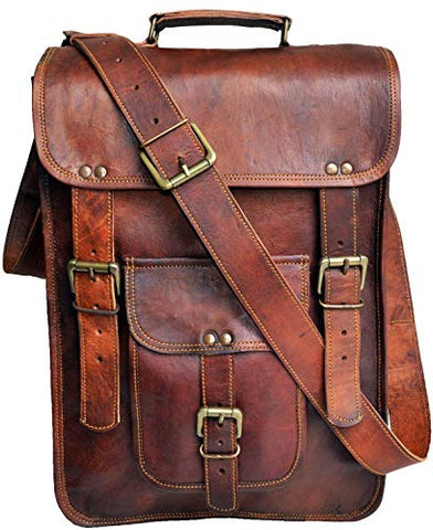CUERO SHOP 15" Men's Genuine Leather Messenger Bag Laptop case Vertical Satchel Shoulder Bag