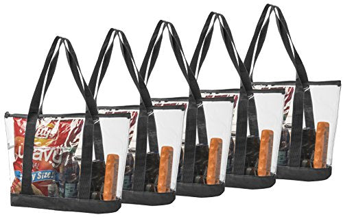 5 Large Clear Vinyl Tote Bags Stadium Approved Shoulder Handbag Shopping Work