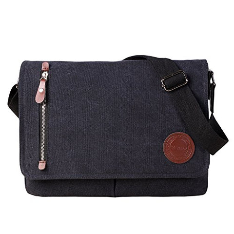 Vintage Canvas Satchel Messenger Bag for Men Women,Travel Shoulder bag 13.5" Laptop Bags Bookbag (Black)