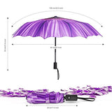 Plemo Automatic Umbrellas, Windproof Purple Daisy Design Compact Folding Umbrellas with Anti-Slip