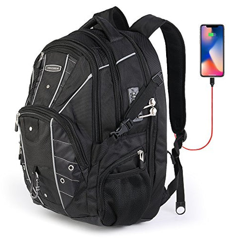 Cross Gear TSA Laptop Backpack with USB Charging Port and Combination Lock- Fits Most 17.3 Inch
