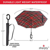 Sharpty Inverted Umbrella, Umbrella Windproof, Reverse Umbrella, Umbrellas for Women with UV Protection, Upside Down Umbrella with C-Shaped Handle (Red Plaid)