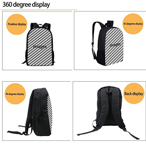 Bigcardesigns Black Fashion Basketball Backpack 17" School Bag for Boys Girls Rucksack