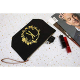 ElegantPark Monogrammed Gifts for Women K Initial Tote Bag Personalized Makeup Bag Wedding Gifts Birthday Teacher Gifts Bag Tote Cosmetic Bag Set of 2 Pcs Black