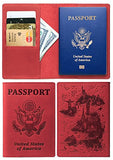 Rfid Blocking Us Passport Holder Cover Travel Wallet Organizer Case With Card Slots (Red Vintage)