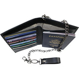 Carbon Fiber RFID Blocking Anti-Theft Passport Wallet w/Removable Chain