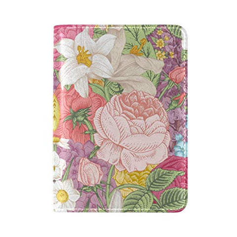 Passport Fall Vintage Floral Flower Travel Genuine Leather Wallet Cover Case for Womens Mens Kids
