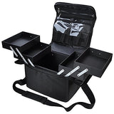 GHP 11"8.5"x10" Black 210D Oxford Fabric Makeup Cosmetic Case with Shoulder Strap