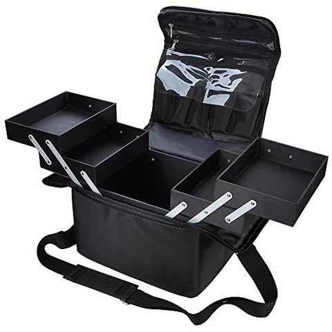 GHP 11"8.5"x10" Black 210D Oxford Fabric Makeup Cosmetic Case with Shoulder Strap